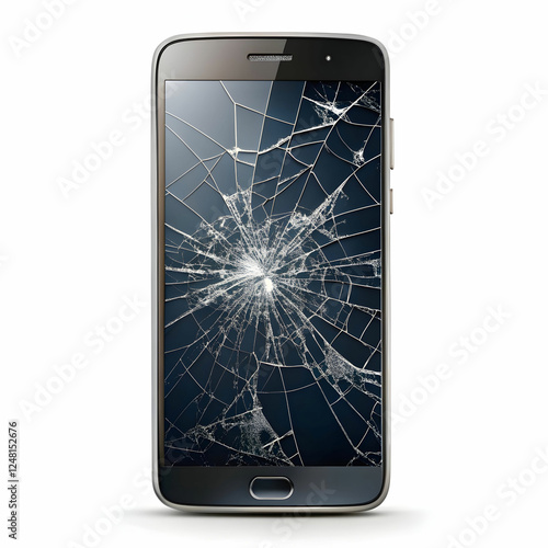 Mobile Phone with Broken Screen isolated on white Background