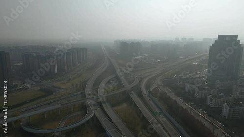 Aerial view capturing Nanjing Liuhe Avenue transportation hub showcasing urban infrastructure and surrounding landscape photo