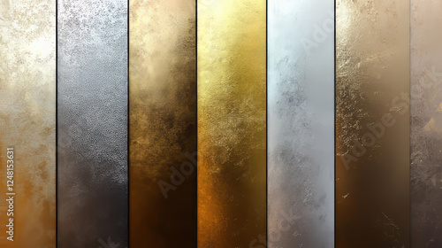 Holographic, silver, bronze and golden foil texture background set. Gold hologram metallic gradient collection. Vector graphic iridescent.