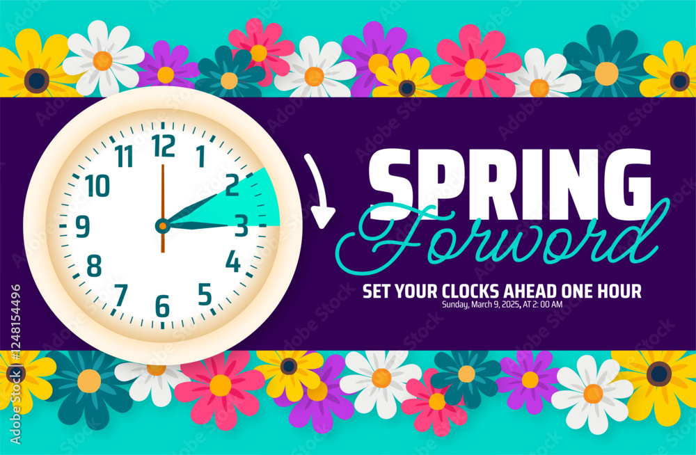 © Neelrong - Spring Forward concept 2025 background or banner design. Daylight Saving Time Starts background and cartoon doodle style with clock design. © Neelrong - Spring Forward concept 2025 background or banner design. Daylight Saving Time Starts background and cartoon doodle style with clock design.