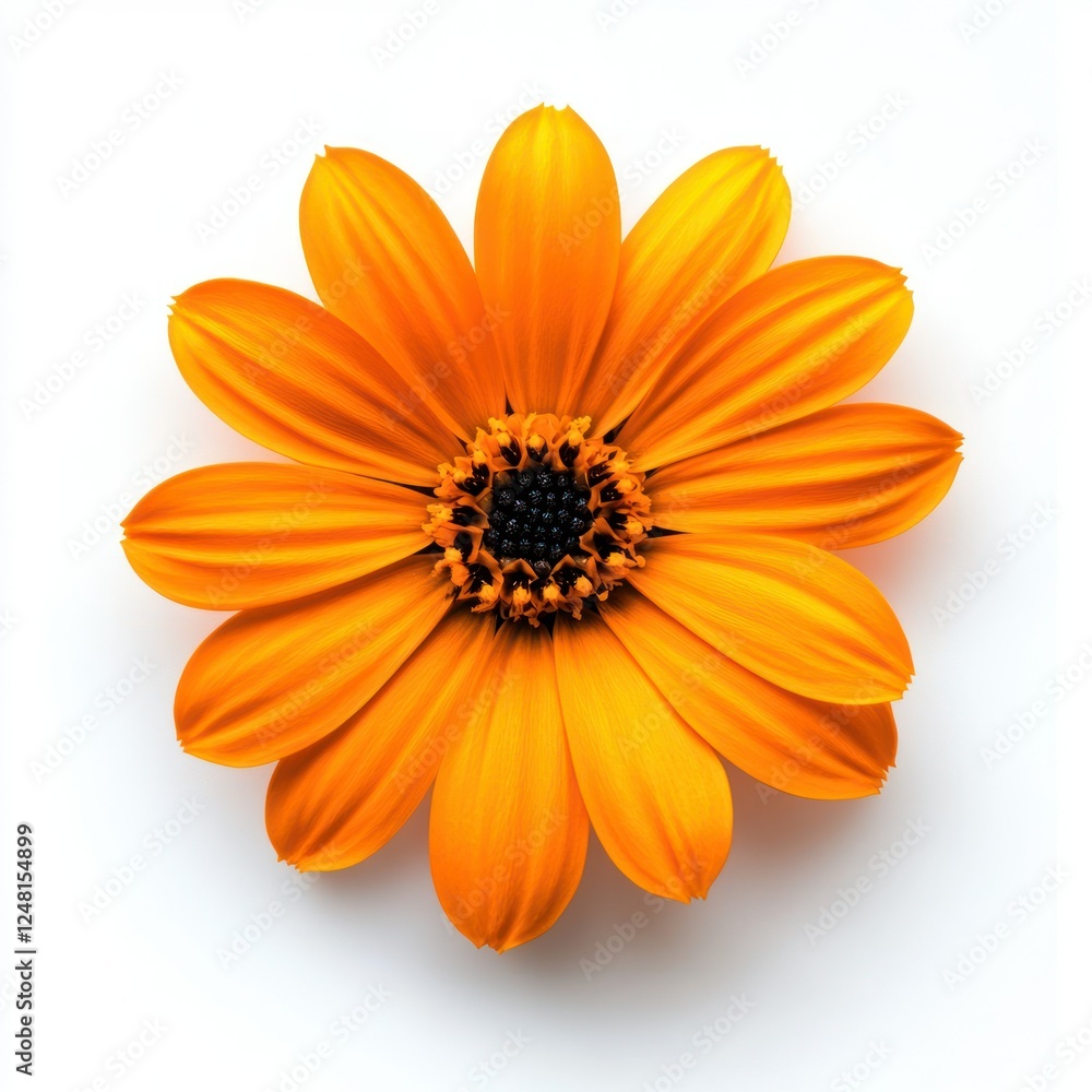 Single orange flower top view on white background Single orange flower top view on white background