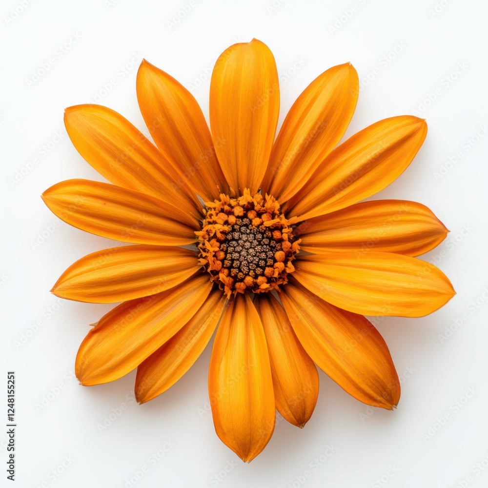 Single orange flower top view on white background Single orange flower top view on white background