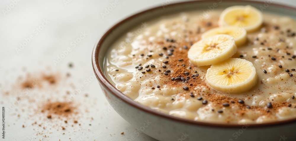 Close-Up of Amaranth Porridge with Banana and Chia Seeds Close-Up of Amaranth Porridge with Banana and Chia Seeds