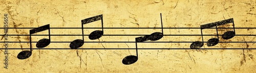 Musical notes on vintage parchment background; website header photo