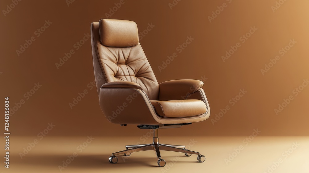 Stylish leather office chair on a smooth backdrop radiating modern elegance and comfort for workspace excellence Stylish leather office chair on a smooth backdrop radiating modern elegance and comfort for workspace excellence