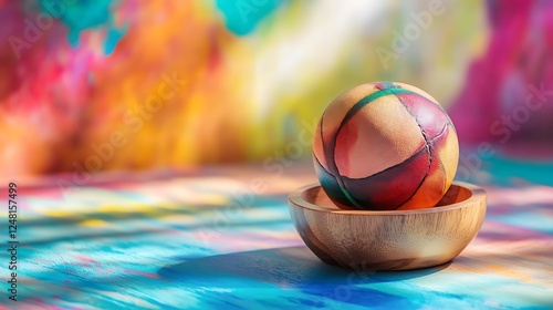 Obraz na płótnie Elegant wooden cup holder featuring a gaelic football isolated on a colorful background w salonie