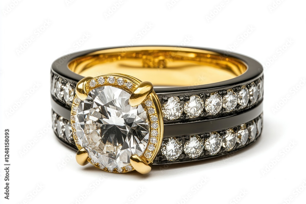 Diamond ring, gold, black, studio shot, jewelry, white background Diamond ring, gold, black, studio shot, jewelry, white background