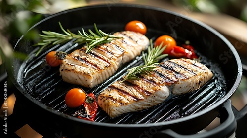 Obraz na płótnie Employ the grilling plate to cook fish w salonie