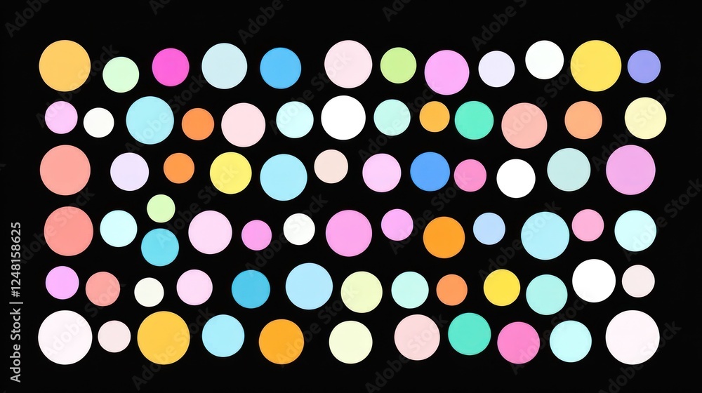Colorful abstract circles on black background with playful design Colorful abstract circles on black background with playful design