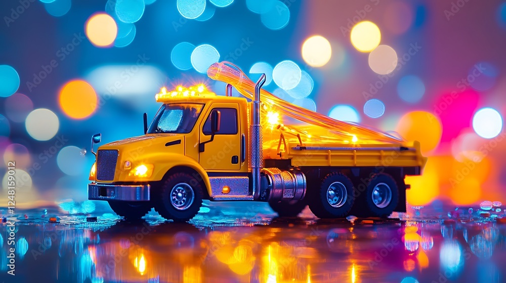 Fiber optics repair truck selective focus on truck isolated on a colorful background