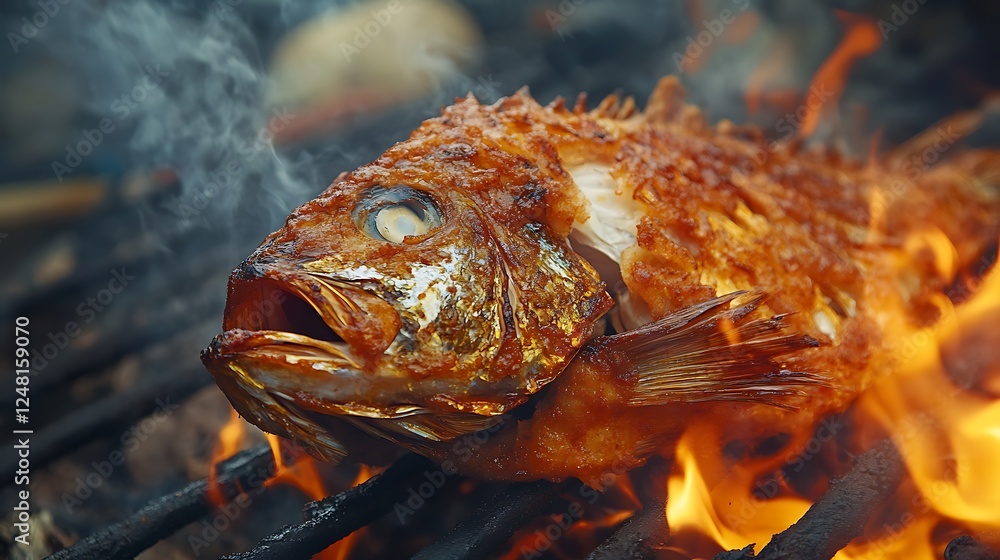 Fire grilled fried fish