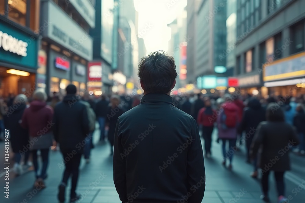 A person standing in a crowded urban environment, with blurred figures rushing,creating a feeling of isolation and anxiety amidst chaos A person standing in a crowded urban environment, with blurred figures rushing,creating a feeling of isolation and anxiety amidst chaos