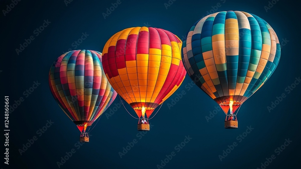 Obraz premium Vibrant Hot Air Balloons Illuminating the Pitch Black Night Sky in a Stunning Neon Colored Festival