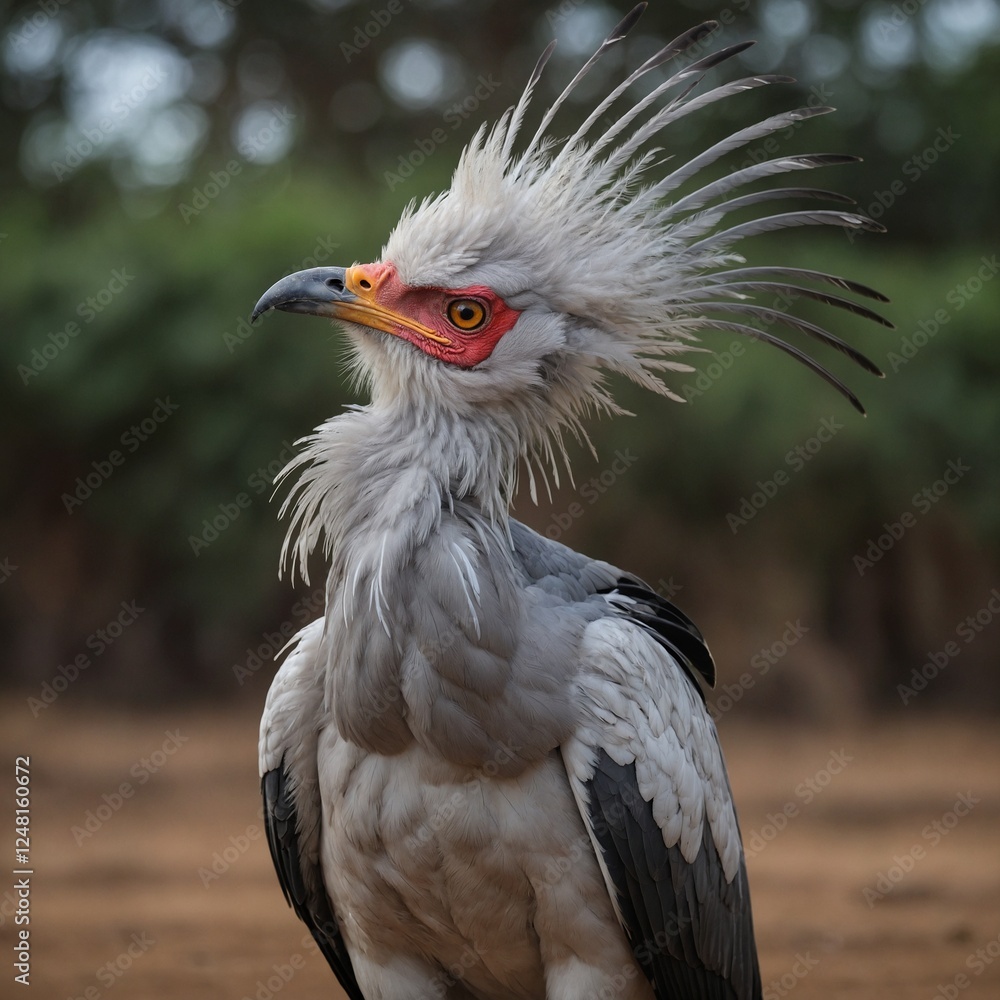 Fototapeta premium A secretary bird standing tall, its feathered crest looking regal.