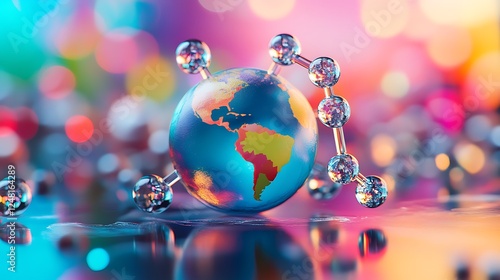 Obraz na płótnie Globe and molecular model isolated on a colorful background w salonie