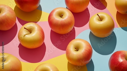 Obraz na płótnie Golden delicious and jazz apples at harvest isolated on a colorful background w salonie