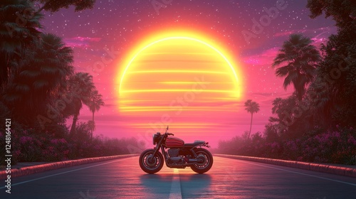 Retro Sunset Motorcycle Ride Tropical Paradise Scenic Vista