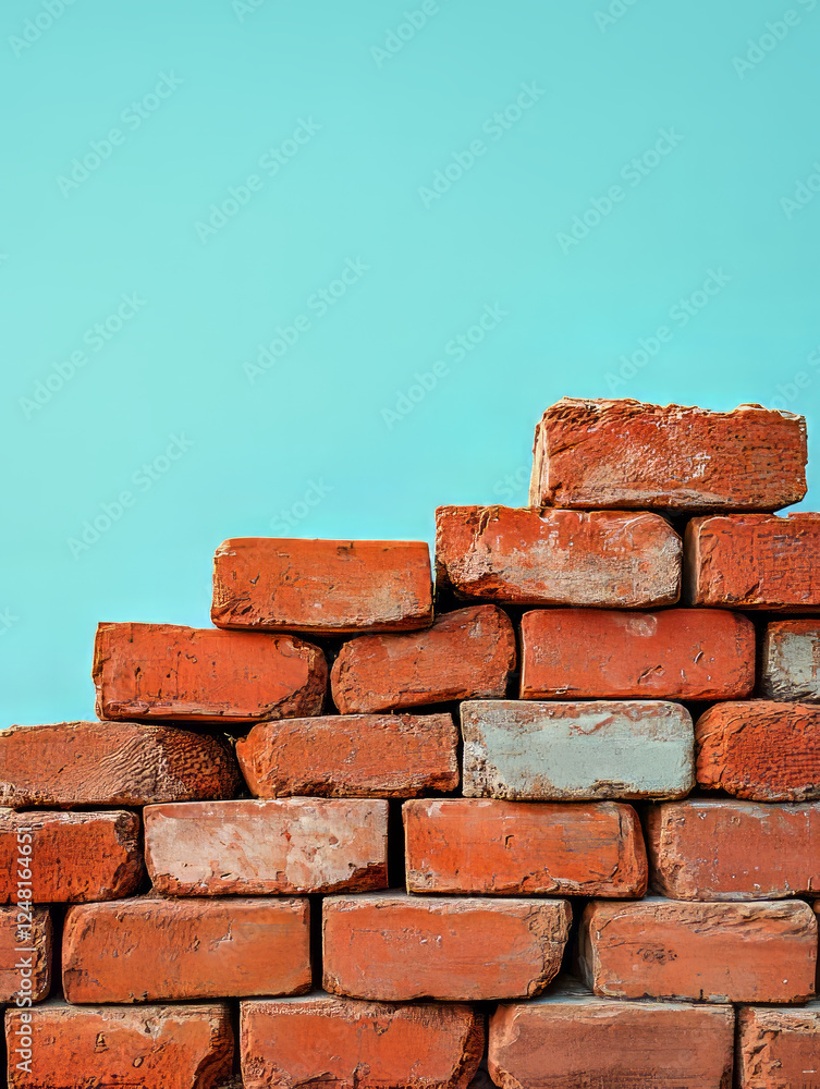 Obraz premium Red brick wall against turquoise background