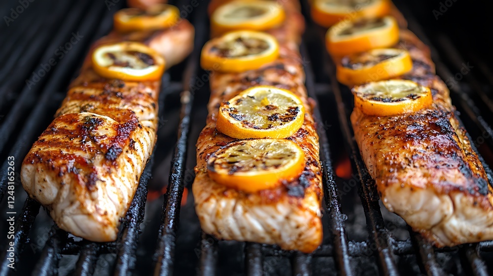 Grilling delicious fish with citrus and spices