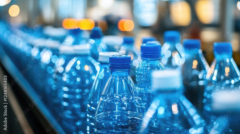 Plastic bottles on a conveyor belt inside a recycling plant are processed for reuse, highlighting the importance of recycling and sustainability in modern manufacturing. Plastic bottles on a conveyor belt inside a recycling plant are processed for reuse, highlighting the importance of recycling and sustainability in modern manufacturing.