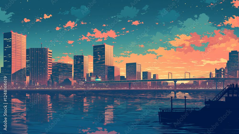 Fototapeta premium 未来都市の夜景 ネオン輝く幻想的なスカイライン