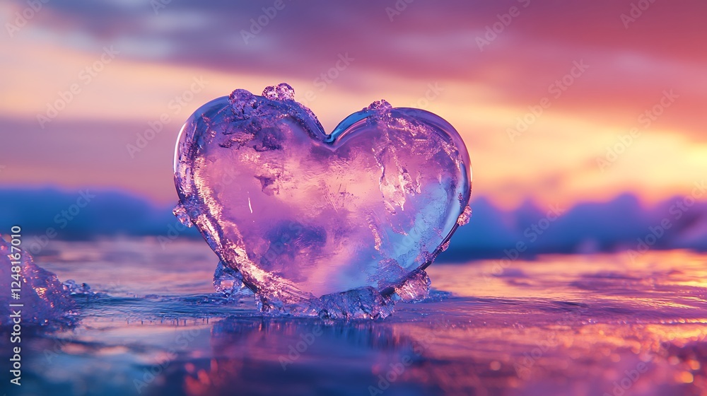 Heart shaped melting ice on a lonesome vibrant backdrop