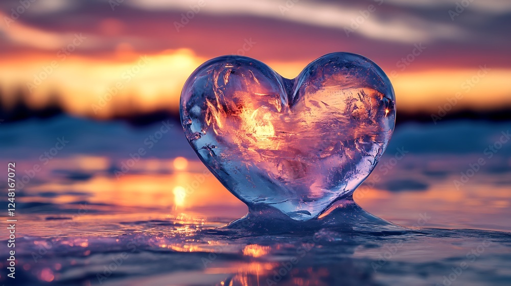 Heart shaped melting ice on a lonesome vibrant backdrop