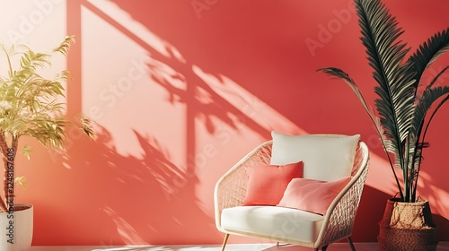 Obraz na płótnie Home mockup minimalist decorated interior isolated on a colorful background w salonie