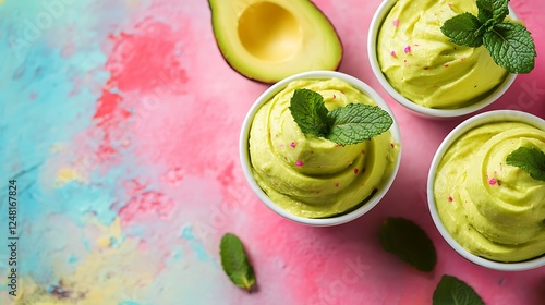 Obraz na płótnie Homemade avocado mousse with mint isolated on a colorful background w salonie