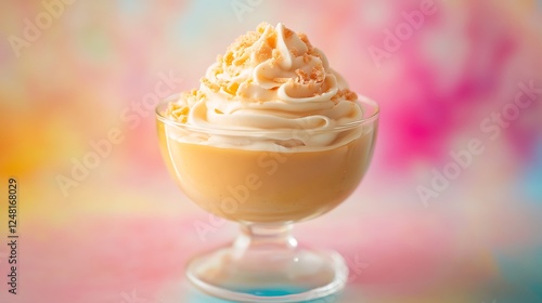 Obraz na płótnie Homemade butterscotch pudding in glass cream bowl on the table isolated on a colorful background w salonie
