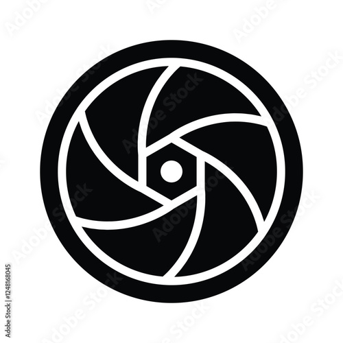Camera shutter icon representing photography and creativity.