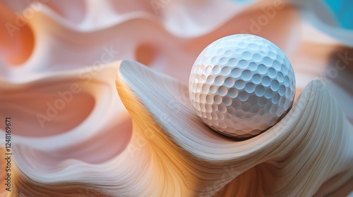 Obraz na płótnie Intricate wooden sculpture cradling a golf ball isolated on a colorful background w salonie