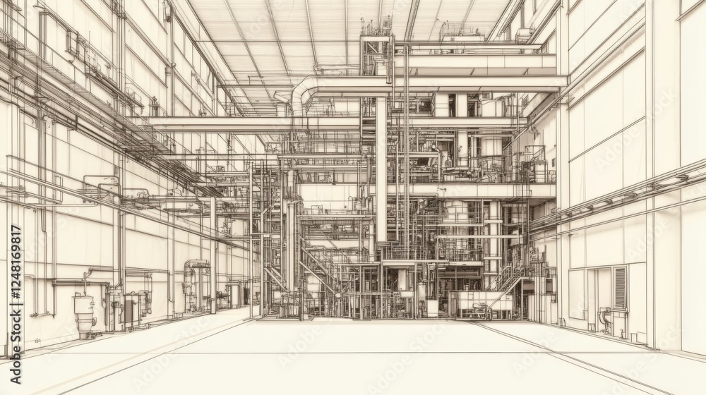 Fototapeta premium Industrial Plant Interior Blueprint