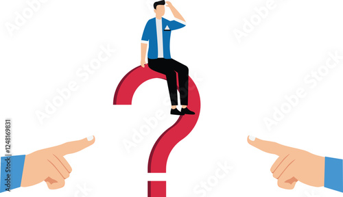 Personal Dispute. The Businessman is Confused by the Path the Big Hand Points