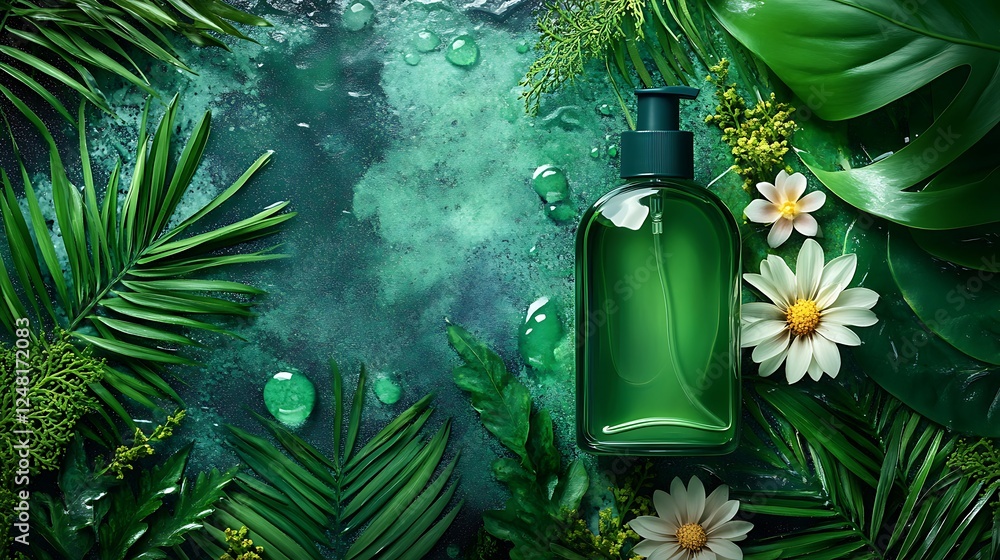 Lotion cosmetics herbs plants natural green isolated on a colorful background