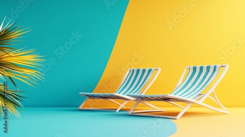 Obraz na płótnie Lounge chairs and snorkels isolated on a colorful background w salonie