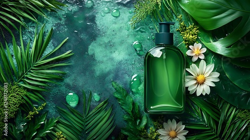 Obraz na płótnie Lotion cosmetics herbs plants natural green isolated on a colorful background w salonie