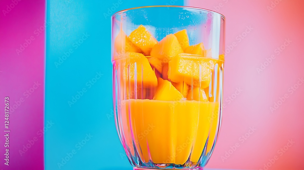 Mango in the blender isolated on a colorful background