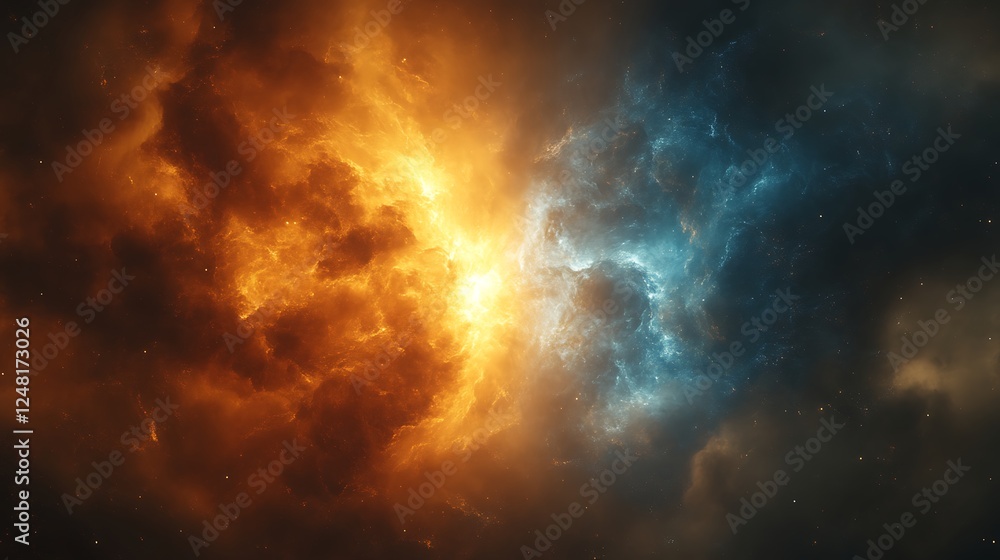 Fototapeta premium Cosmic Nebula Fire and Ice Collision in Space