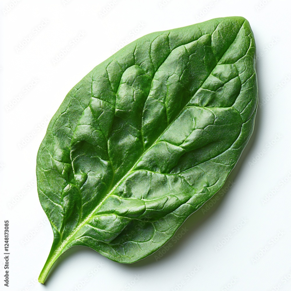Obraz premium Single Fresh Green Spinach Leaf Close Up Studio Shot Healthy Food Ingredient