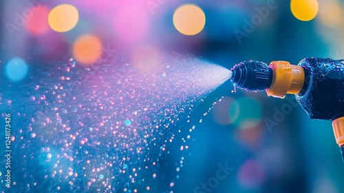Obraz na płótnie Mist nozzle for cleaners with drips of colored fluid w salonie
