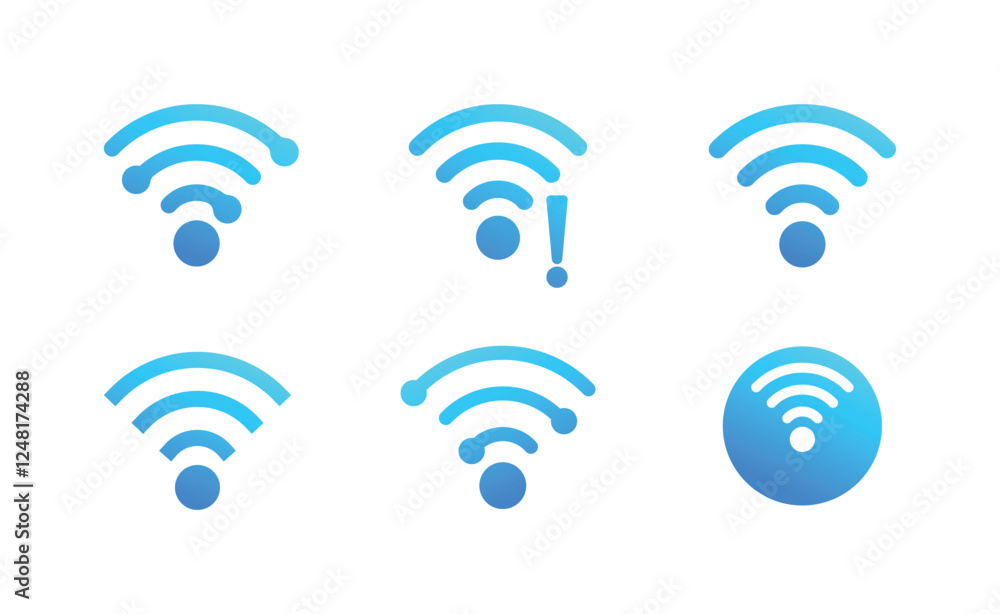 Wifi wireless internet signal connection flat icons set for apps Wifi wireless internet signal connection flat icons set for apps