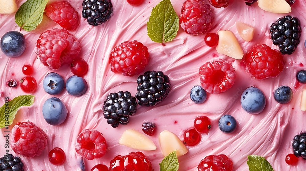Mousse of mixed berries isolated on a colorful background