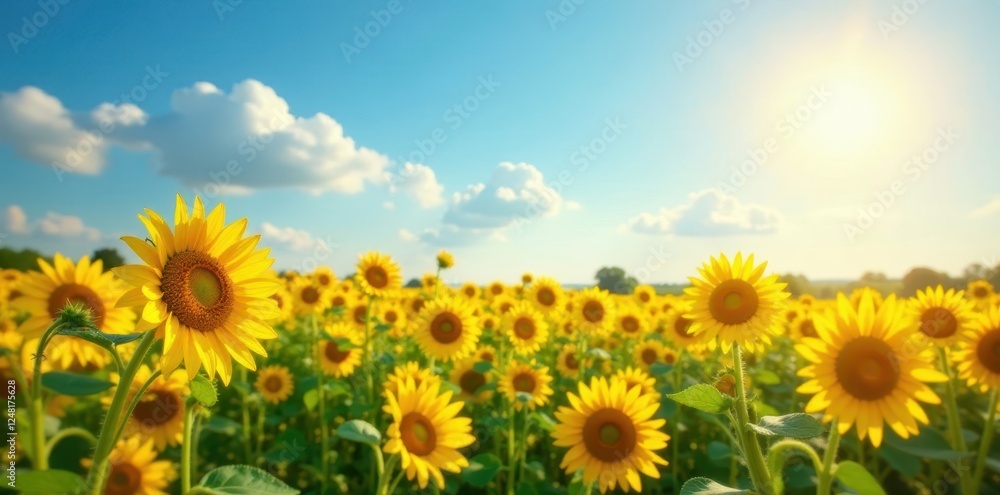tall golden yellow sunflower fields on a sunny summer day, outdoors, greenery tall golden yellow sunflower fields on a sunny summer day, outdoors, greenery
