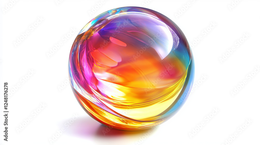 Obraz premium Soap bubble, realistic transparent air sphere of rainbow colors with reflections and highlights isolated on white background, vector illustrations