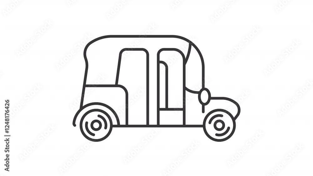 Animated auto rickshaw icon. Tricycle taxi line animation. Moving ...