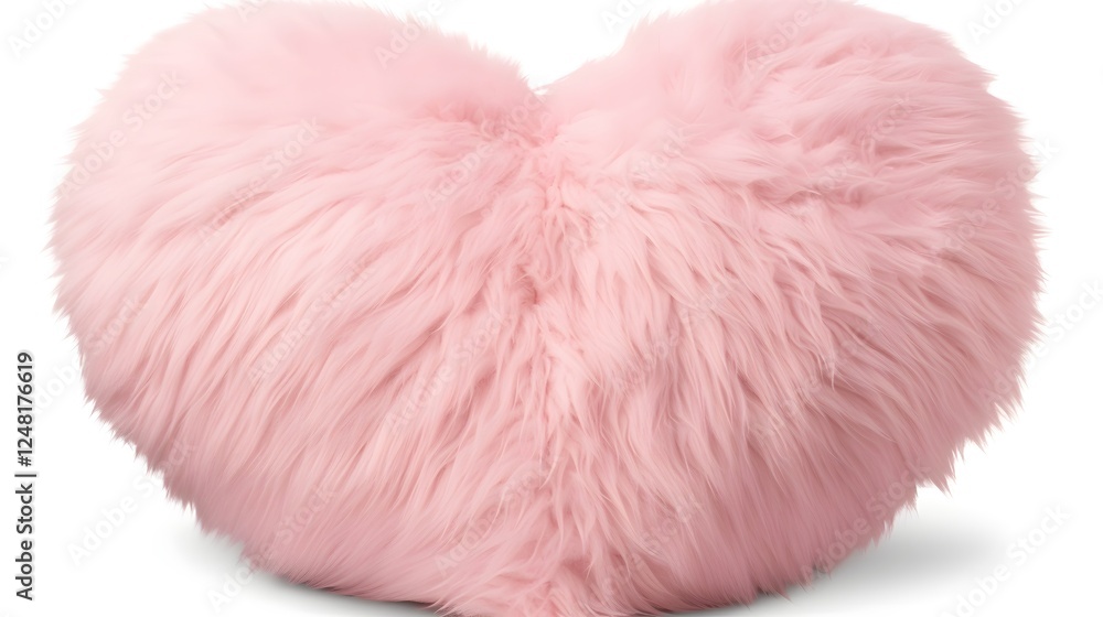 Soft plush and pastel pink heart shaped decorative pillow with fluffy velvety texture against a clean white background Romantic cozy and intimate home decor element Soft plush and pastel pink heart shaped decorative pillow with fluffy velvety texture against a clean white background Romantic cozy and intimate home decor element