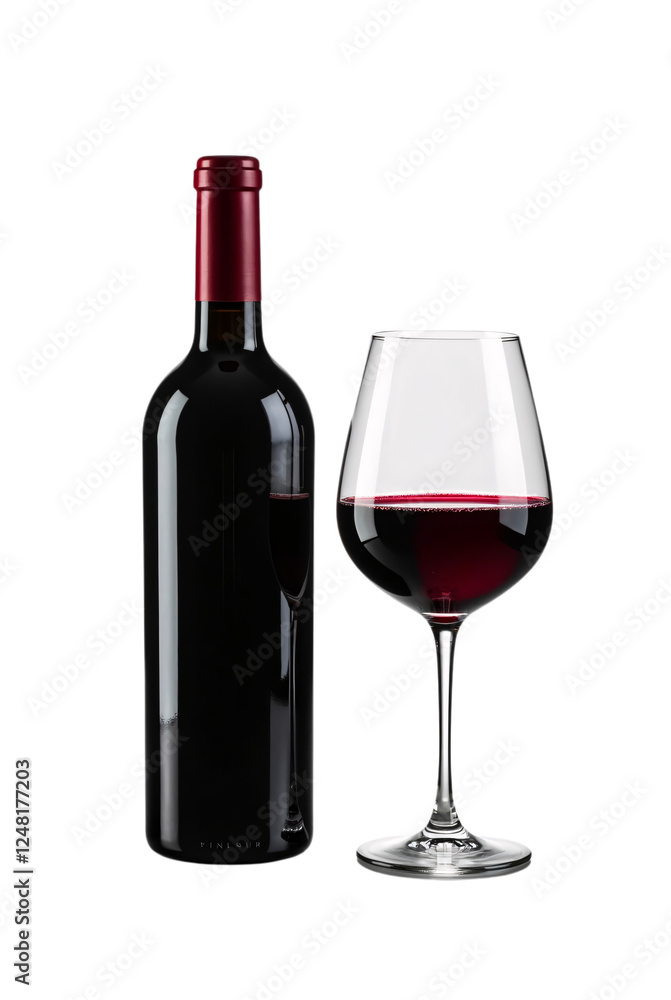 a bottle of red wine alongside a glass filled with the same wine. a bottle of red wine alongside a glass filled with the same wine.
