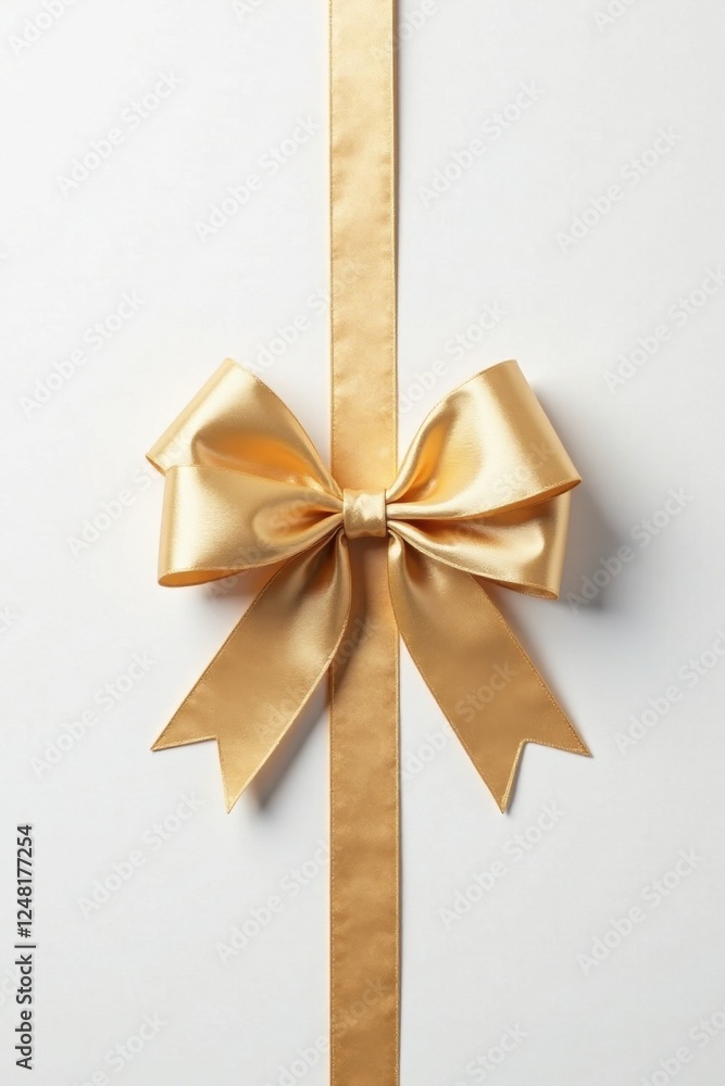 Elegant golden satin ribbon bow on a pristine white background, perfect for adding a touch of sophistication and luxury to your design projects