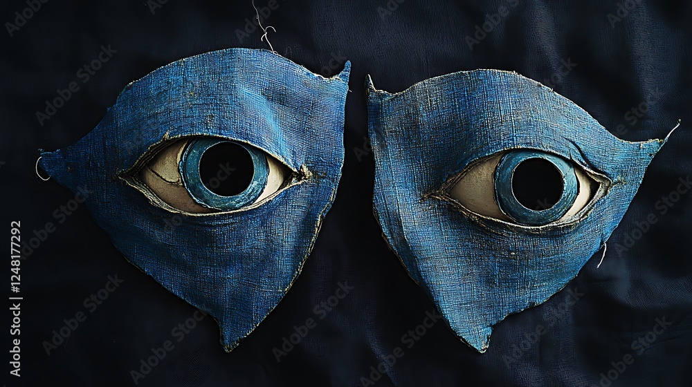 Ocular masks made of azure linen on a black backdrop